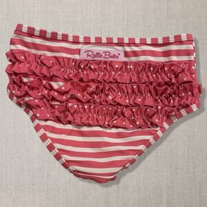 RuffleButts Pink White Stripe Bikini Bottom Girls Size 6 Heart Ruffle